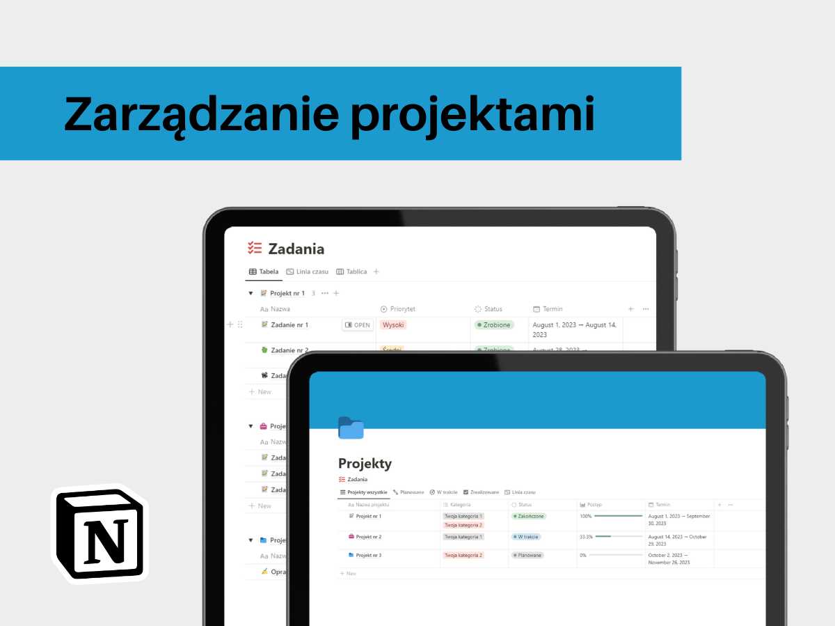 Proste zarządzanie projektami - szablon Notion