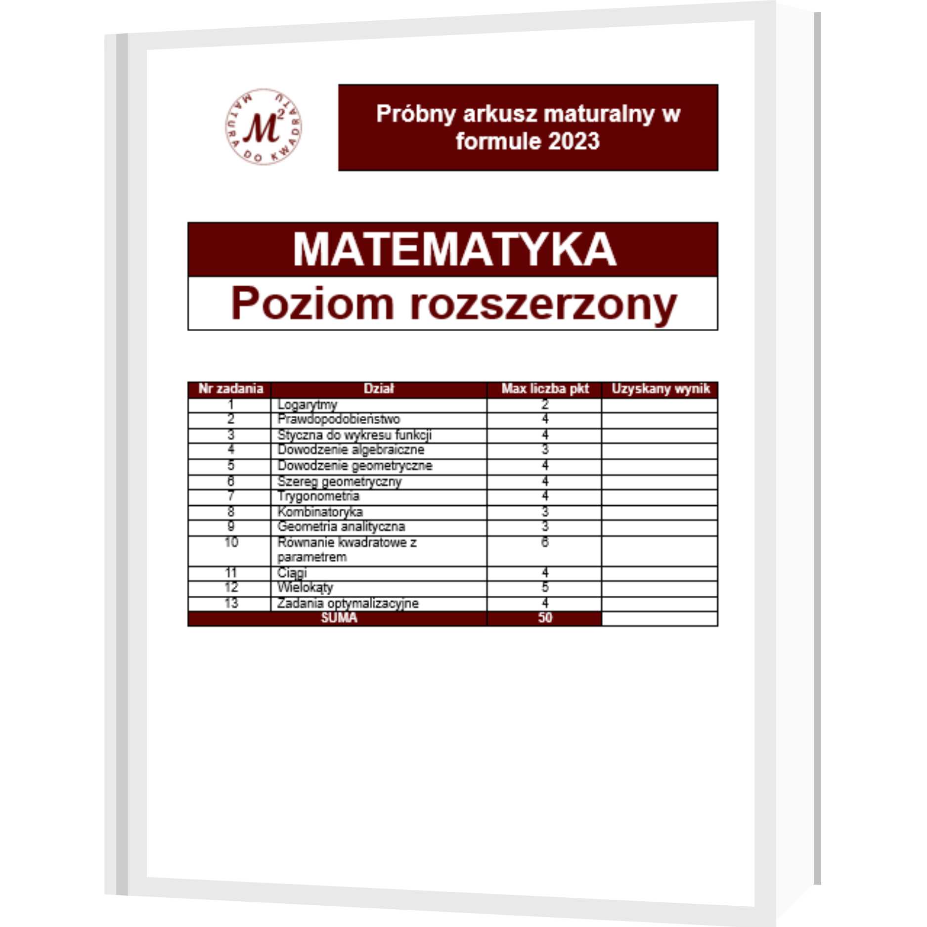 Zestaw 5 arkuszy maturalnych - poziom rozszerzony
