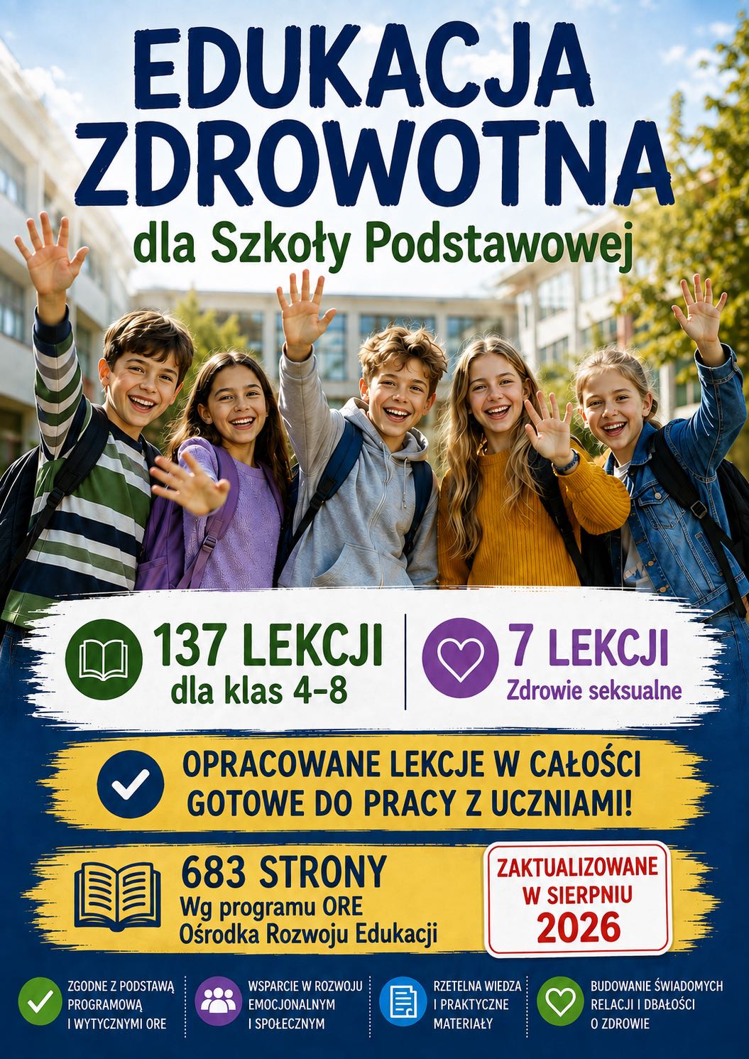Edukacja Zdrowotna, lekcje dla klas 4-8 Szkoły podstawowej wg ORE na rok szkolny 2026/2027